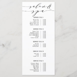 Svart och vitt Modern Calligraphy Salon Spa Prisar Meny