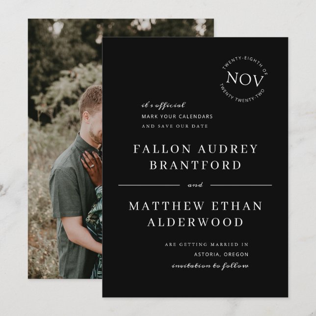 Svart och vitt modern datumförsegling Spara datum Datumet (Fram/baksida)