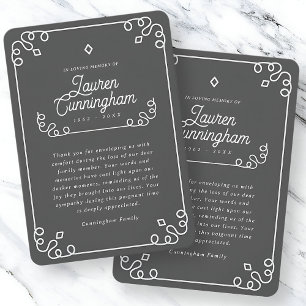 Svart och vitt, modern, enkel begravning tack kort