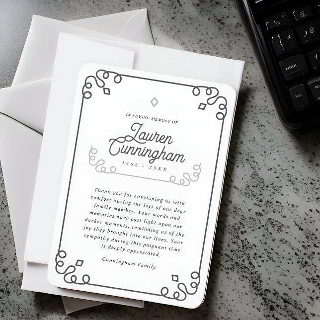 Svart och Vitt Modern Minimalistisk Enkel Begravni Tack Kort (Skapare uppladdad)