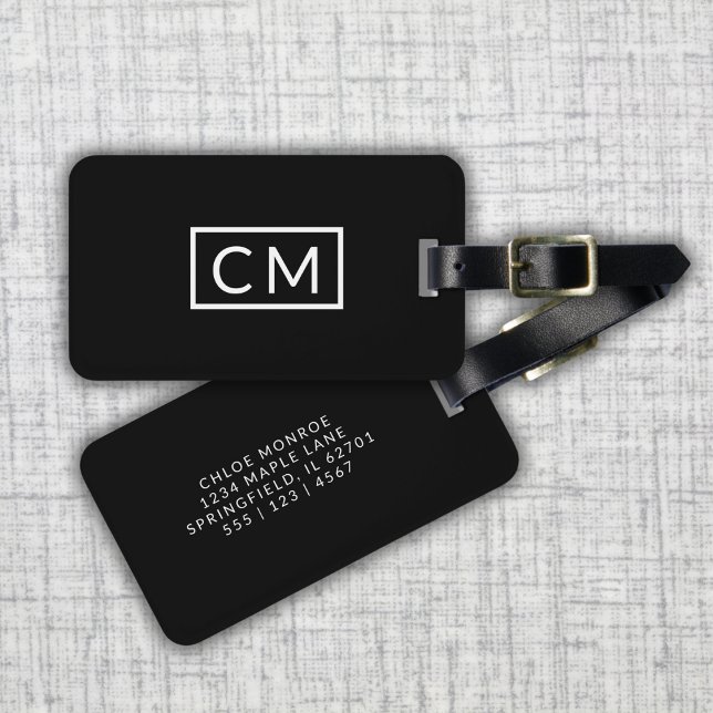 Svart och vitt Modern Monogram Simple Initialer Bagagebricka (Skapare uppladdad)