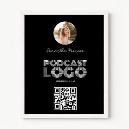 Svart och Vitt Modern Poddlogotyp QR-kod Poster