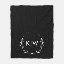 Svart och Vitt | Moderna Initialer Monogram Fleecefilt