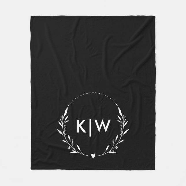 Svart och Vitt | Moderna Initialer Monogram Fleecefilt (Framsidan)