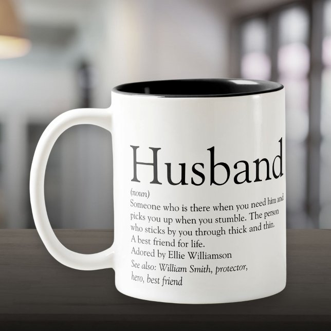 Svart och Vitt Modernt Coolt Definition av Make Två-Tonad Mugg (Black and White Modern Cool Husband Definition Two-Tone Coffee Mug)
