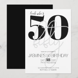 Svart Och Vitt Modernt Elegant 50-årsfirande  Inbjudningar