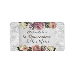Svart och vitt modernt grått, victorian Quinceaner Adressetikett