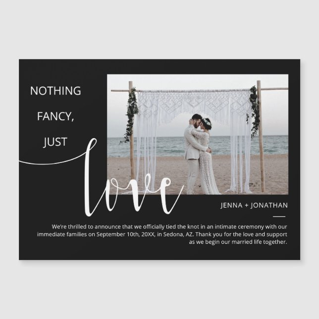 Svart och vitt, modernt, minimalt skript, fotonät magnetisk inbjudningskort (Framsida)