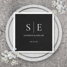 Svart Och Vitt Modernt Monogram Bröllop