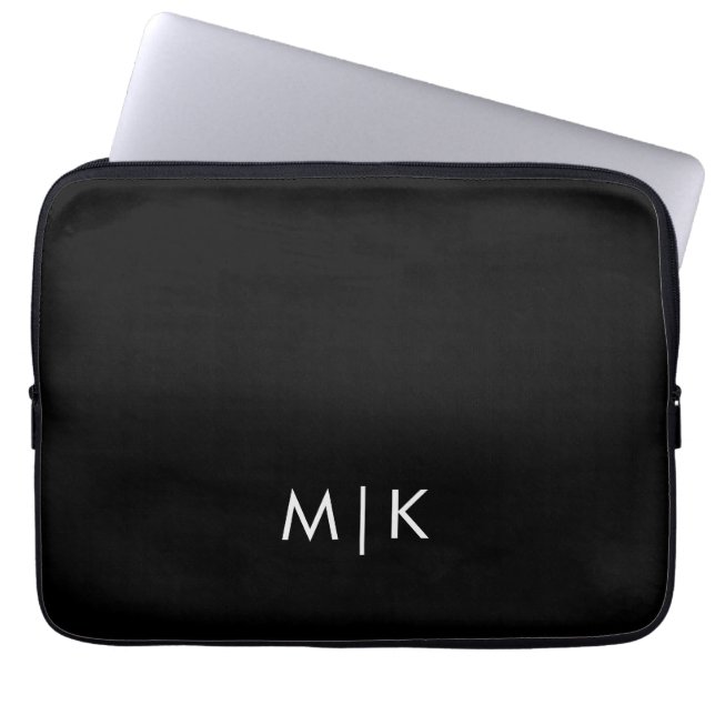 Svart och Vitt | Modernt Monogram Laptop Fodral (Framsidan)