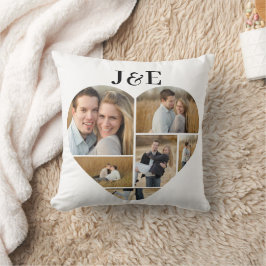 Svart och vitt Monogram Heart Photo Collage Kudde