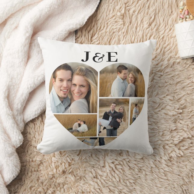 Svart och vitt Monogram Heart Photo Collage Kudde (Filt)