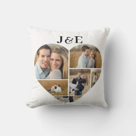 Svart och vitt Monogram Heart Photo Collage Kudde