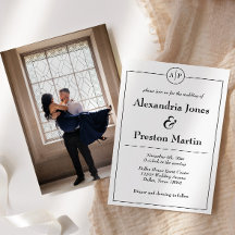 Svart och vitt monogram - inbjudan till fotobröllo