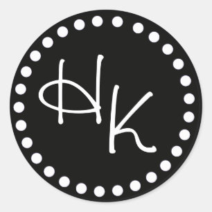 Svart och vitt monogram-märke runt klistermärke