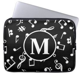 Svart och vitt monogram Music Note Laptop Fodral