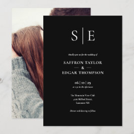 Svart och vitt monogramfoto Bröllop Inbjudningar