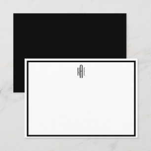 Svart och vitt monogrammat platt anteckningskort inbjudningar
