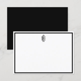 Svart och vitt monogrammat platt anteckningskort inbjudningar