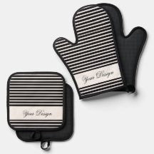 Svart och vitt mönstrat Oven Mitt & Pot Holder
