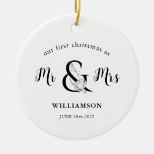 Svart och vitt Mr & Mrs. PHOTO 1:a jul Julgransprydnad Keramik