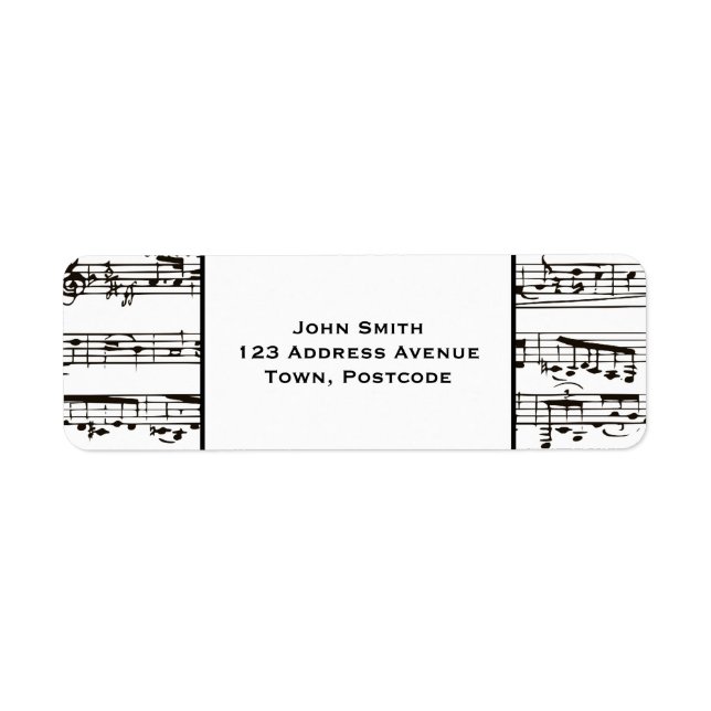Svart och vitt musik noter (liten text) returadress etikett (Framsidan)