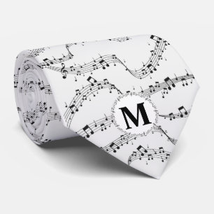 Svart och vitt musikaliskt monogram slips