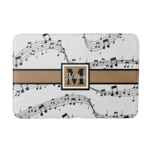 Svart och vitt musikanteckning Musician Monogram Badrumsmatta