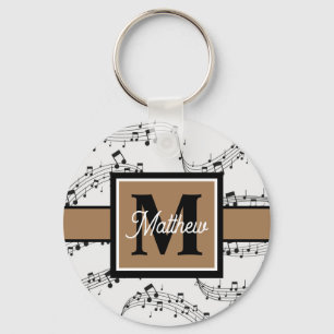 Svart och vitt musikanteckning Musician Monogram Nyckelring