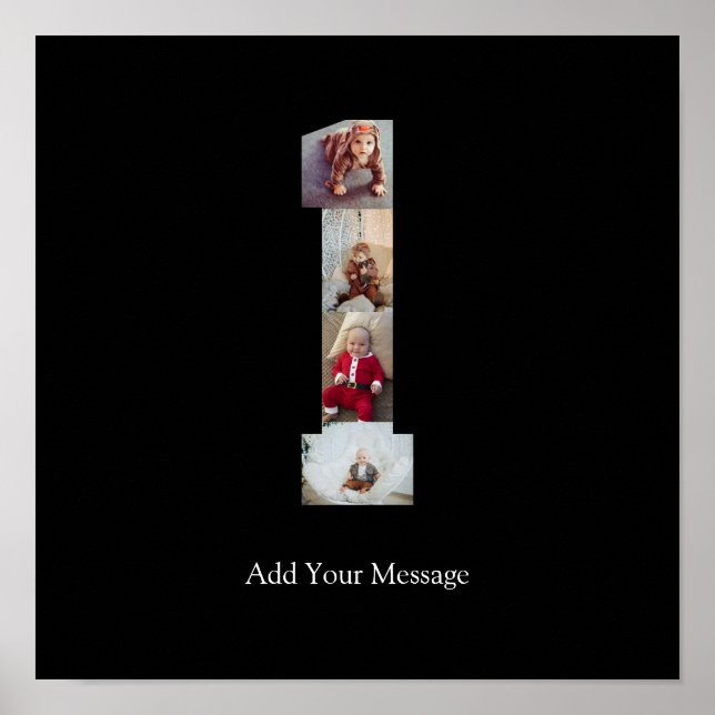 Svart och Vitt Nummer 1 Foto Collage Poster (Framsidan)