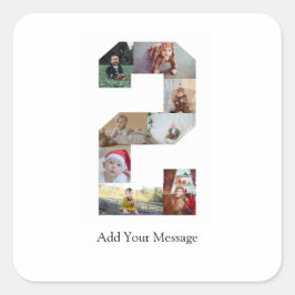 Svart och vitt nummer 2 fotokollage fyrkantigt klistermärke