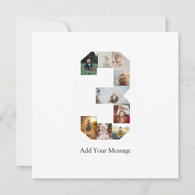 Svart och Vitt Nummer 3 Foto Collage Tack Kort (Framsida)