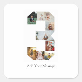 Svart och Vitt Nummer 3 Fotokollage Fyrkantigt Klistermärke