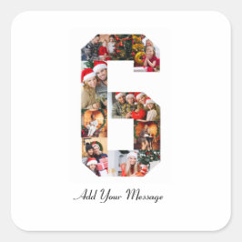 Svart och vitt nummer 6 fotokollage fyrkantigt klistermärke