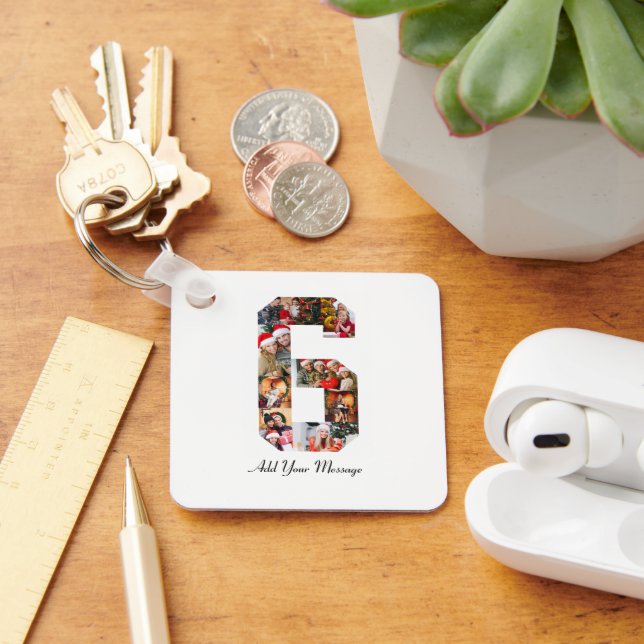 Svart och vitt nummer 6 fotokollage nyckelring (Skrivbord)