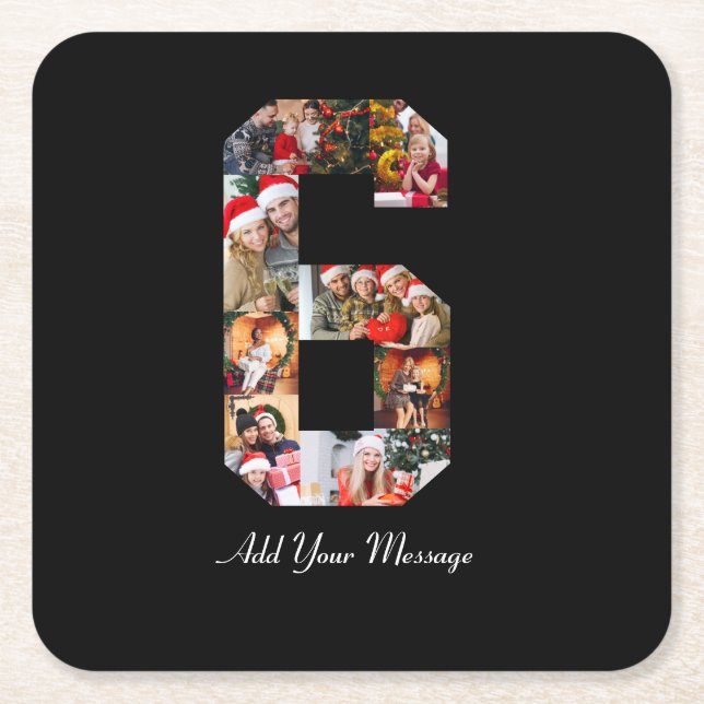 Svart och vitt nummer 6 fotokollage underlägg papper kvadrat (Framsidan)