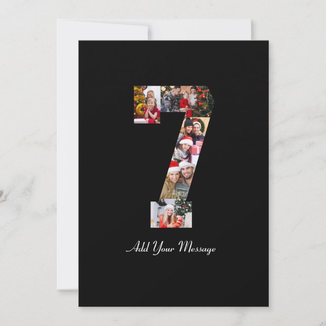 Svart och vitt nummer 7 fotokollage tack kort (Framsida)