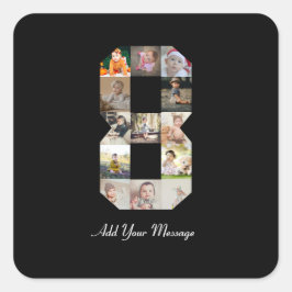 Svart och Vitt Nummer 8 Foto Collage Fyrkantigt Klistermärke