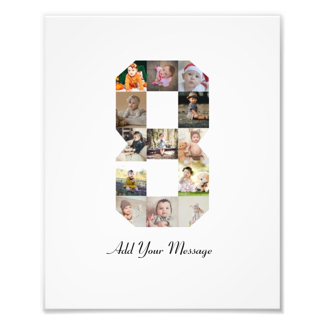 Svart och Vitt Nummer 8 Fotokollage Fototryck (Framsidan)