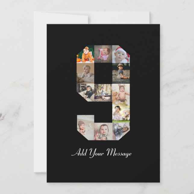 Svart och Vitt Nummer 9 Fotokollage Meddelande (Framsida)