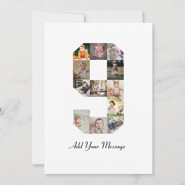 Svart och Vitt Nummer 9 Fotokollage Meddelande (Framsida)