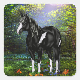 Svart och vitt omo Paint Horse Fyrkantigt Klistermärke