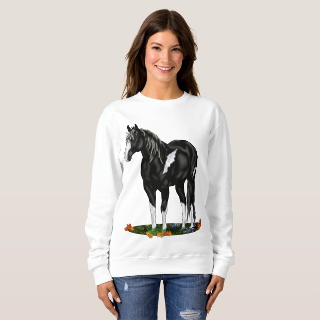 Svart och vitt omo Paint Horse T Shirt (Hel framsida)