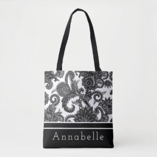 Svart och vitt Paisley personalize Tygkasse