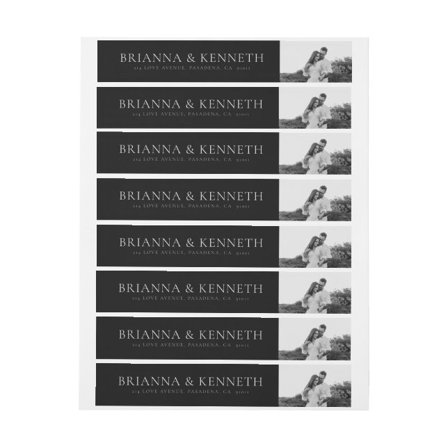 Svart och vitt par fotopatecken Bröllop Etikettband (Ark)