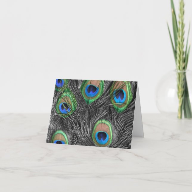 Svart och vitt peacock Feather Tack Kort (Framsida)