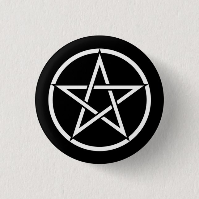 Svart och vitt Pentacle Pentagram-knappmärke Knapp (Framsida)