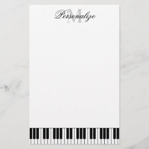 Svart och vitt piano-nycklar, eget namn monogram brevpapper