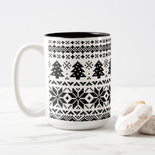 Svart och vitt pixel Sticka Sweater Winter Mugg