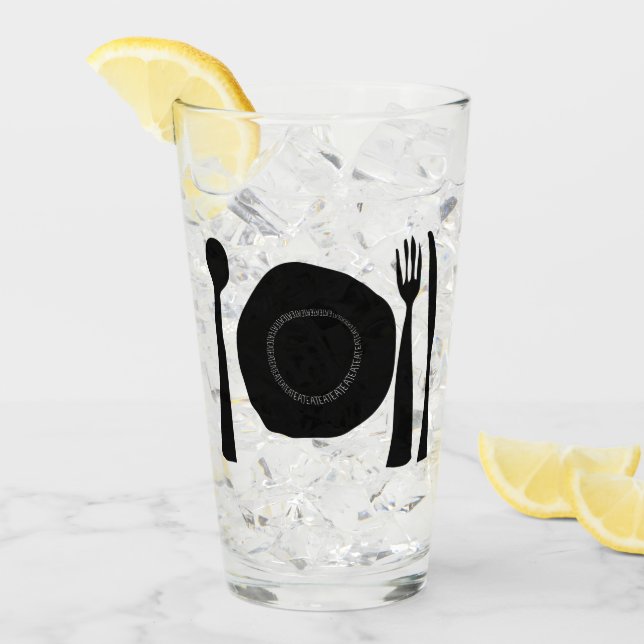 Svart och vitt plåt och Utensils Glaskopp (Framsida Ice)